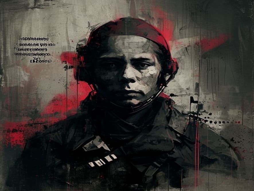 Ilustración del tema «Antimilitarismo y paz» en el universo de Robe y Extremoduro